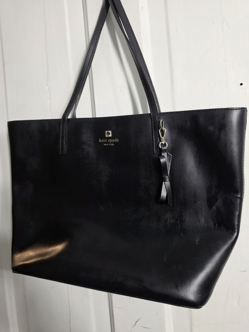 kate spade Black Leather Tote with Bow Charm